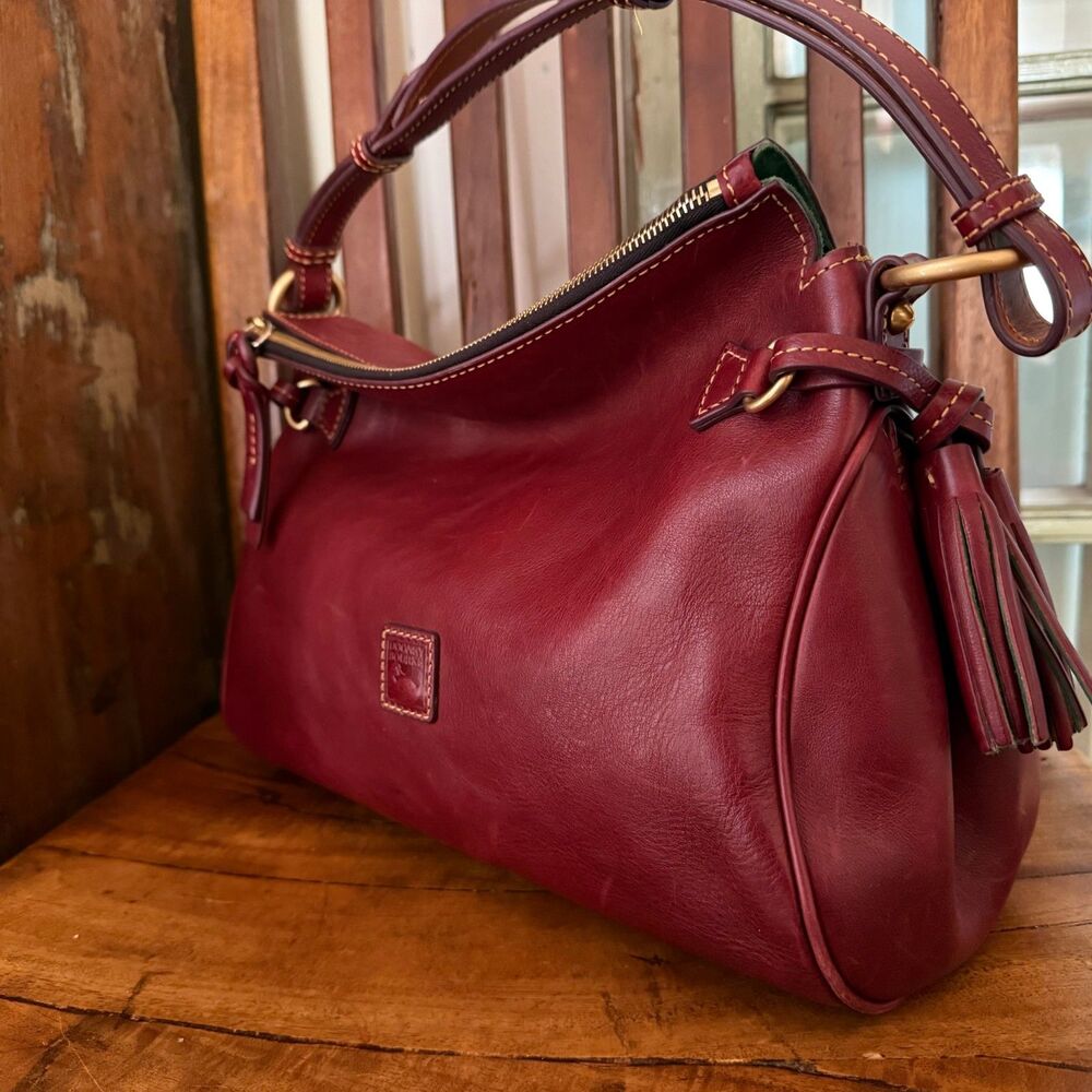 Dooney & Bourke Florentine Leather Zip Hobo Bordeaux  Medium Shoulder Bag - Picture 10 of 14